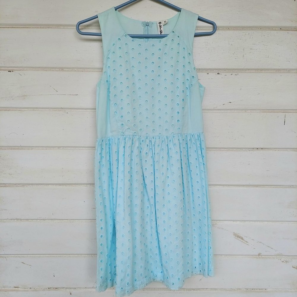 Others Follow Mint/Light Blue Dress with Eyelet Detail Medium